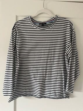 AYR Black & White Striped Long Sleeve Tee with Red and Blue Trim